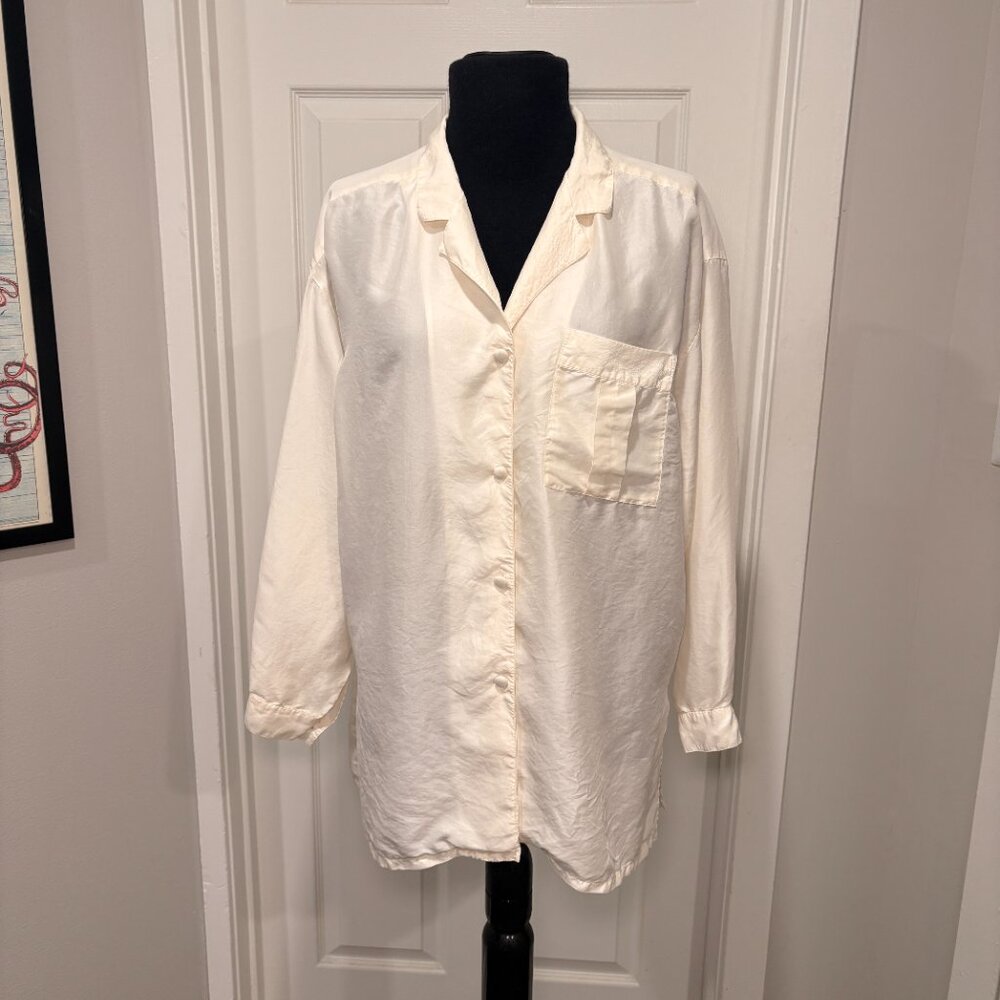 Vintage Charles Brand 100% Silk Cream Button Down Shirt, Sz M